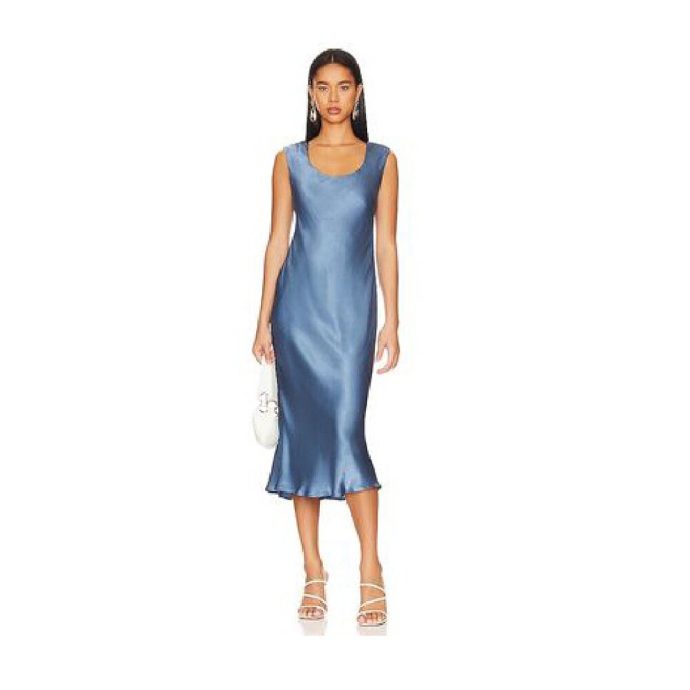 NWT ASTR The Label Scoop Neck Open Back Midi Dress Blue